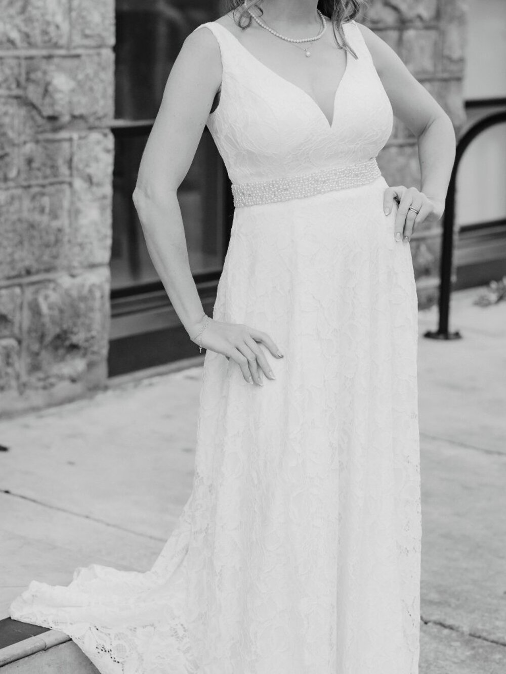 David's Bridal- Square Back Allover Lace A-Line Wedding Dress